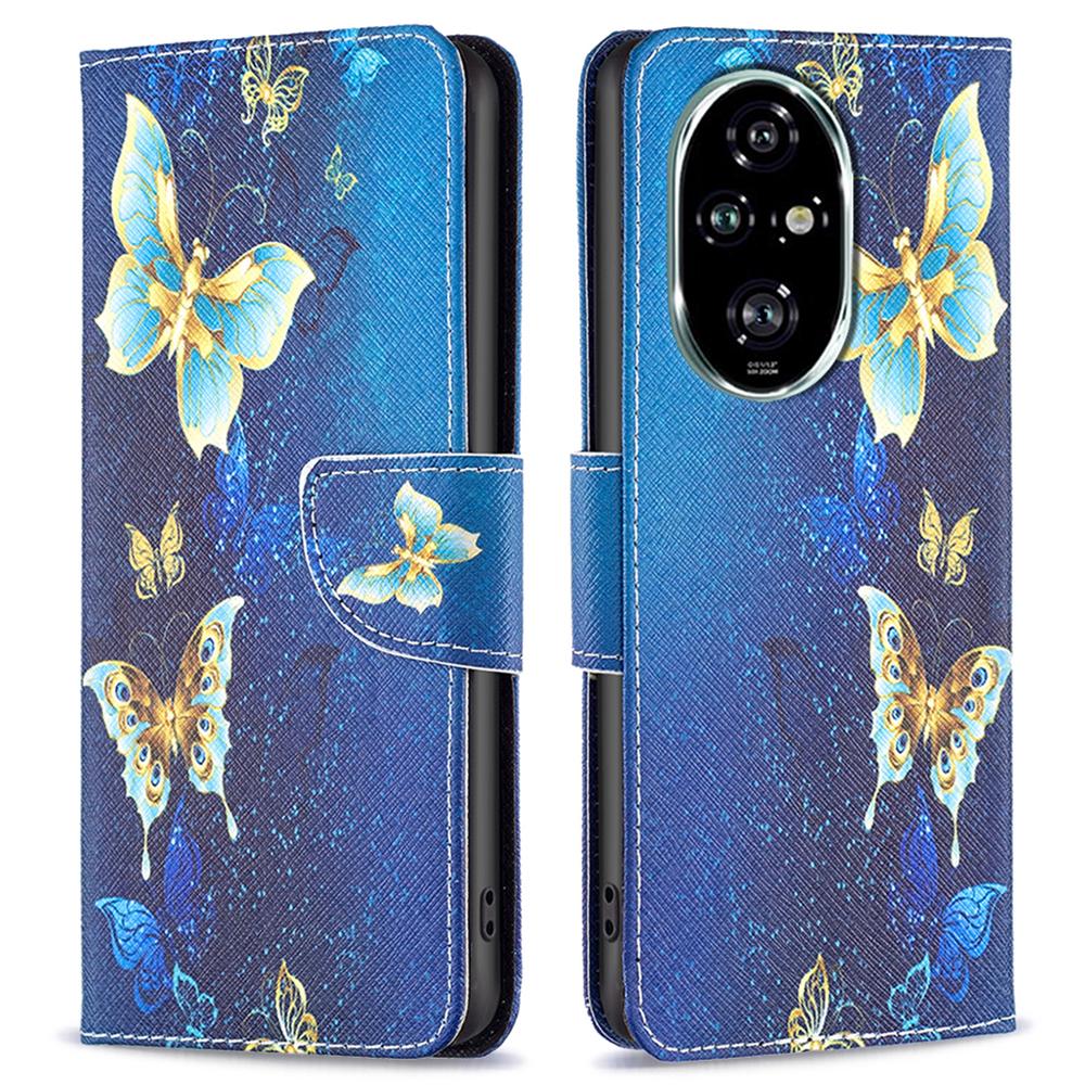 

For Honor 200 Pro 5G Case PU Leather Pattern Phone Cover Scratchproof Protect Golden Butterflies