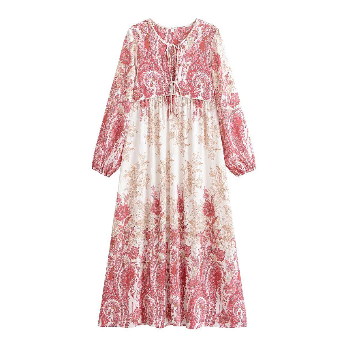 2026 Spring Bohemian Long Sleeve Casual Slimming Dress L