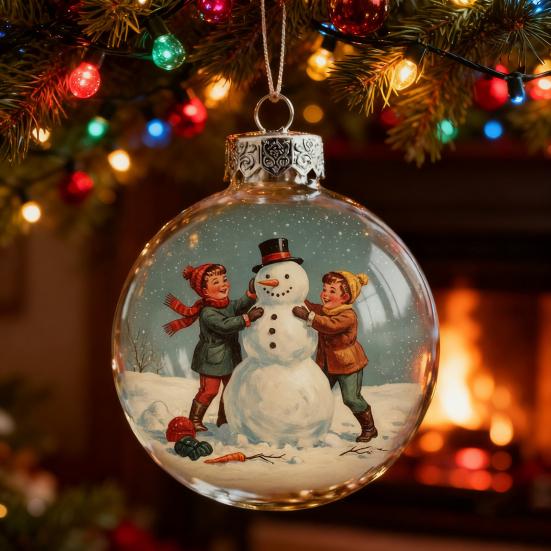 Vintage Christmas Baubles Plastic Hanging Ornaments with Classic Holiday Designs Festive Tree Decor for Home Office Party