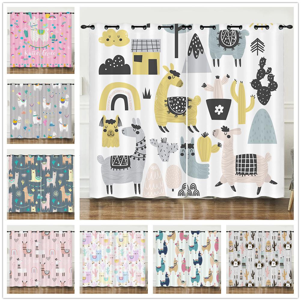 Curtain Cartoon Animal Alpaca 3D Digital Printing Blackout Curtain Punching