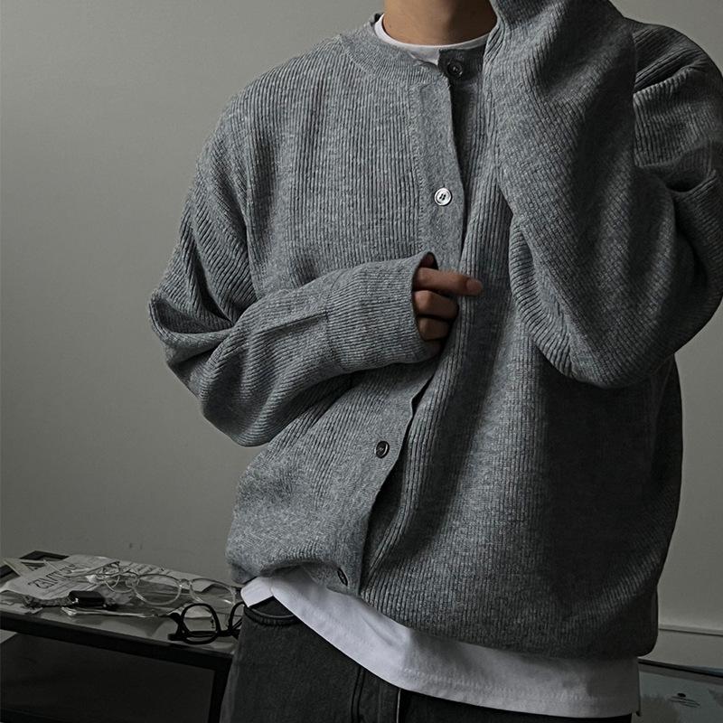 Men's High-End Woolen Cardigan - Round Neck, Autumn/Winter Casual Knitwear
