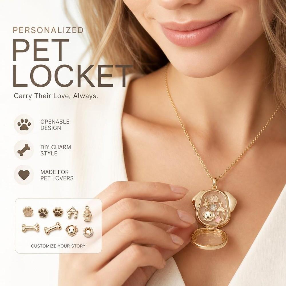 Adjustable Pendant Pet Dog Necklace Gold Plated Photo Locket Necklace  Women Girls