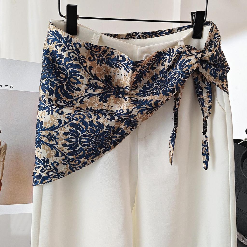 Koreańska damska warstwowa trójkątna jedwabna chusta - modny dodatek do talii na rok 2025 do dżinsów