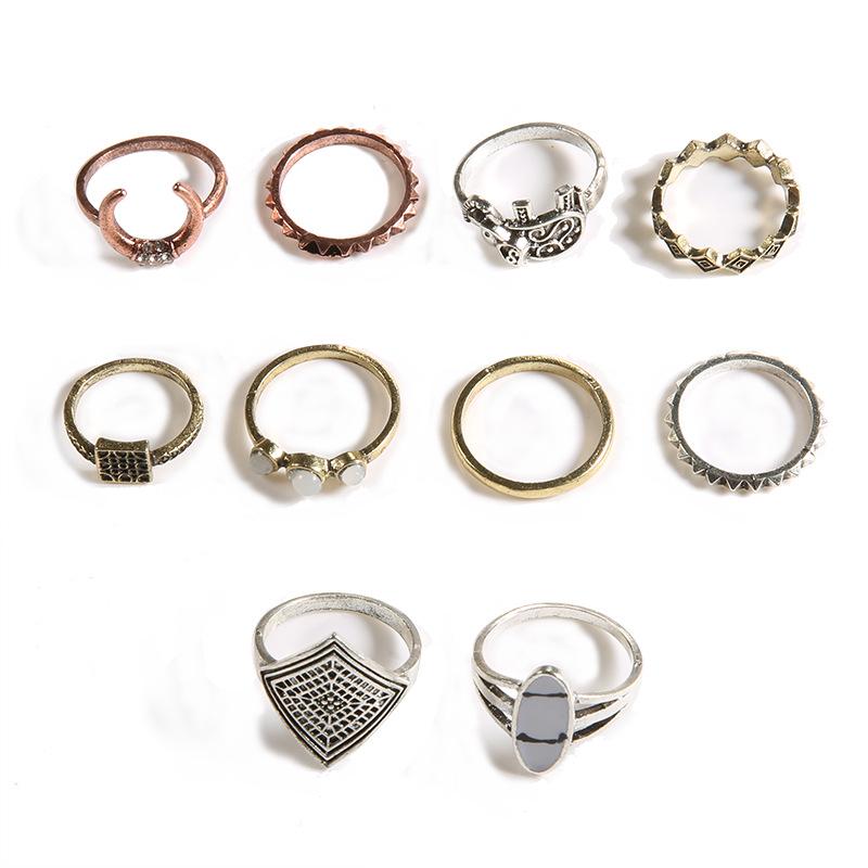 Exclusive For Fashion Elephant Turquoise Diamond Multi-Color 10-Piece Ring Women