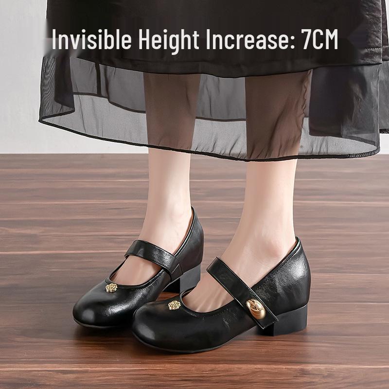 Retro Metal Camellia 7CM Mary Jane Summer Flats - Women s Leather Shoes 34