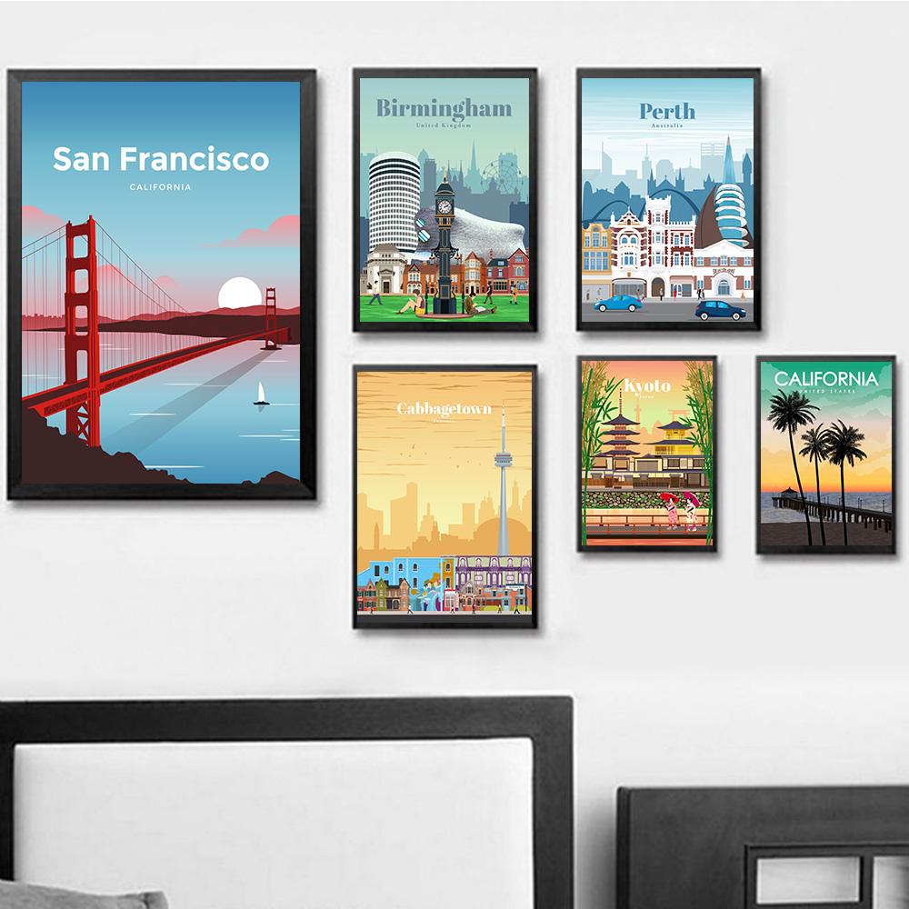 Abstrakte Cartoon Stadt Reise Drucke Poster Leinwand Malerei Hd Modern Wandkunst Bilder Für Wohnzimmer Schlafzimmer Heimdekoration