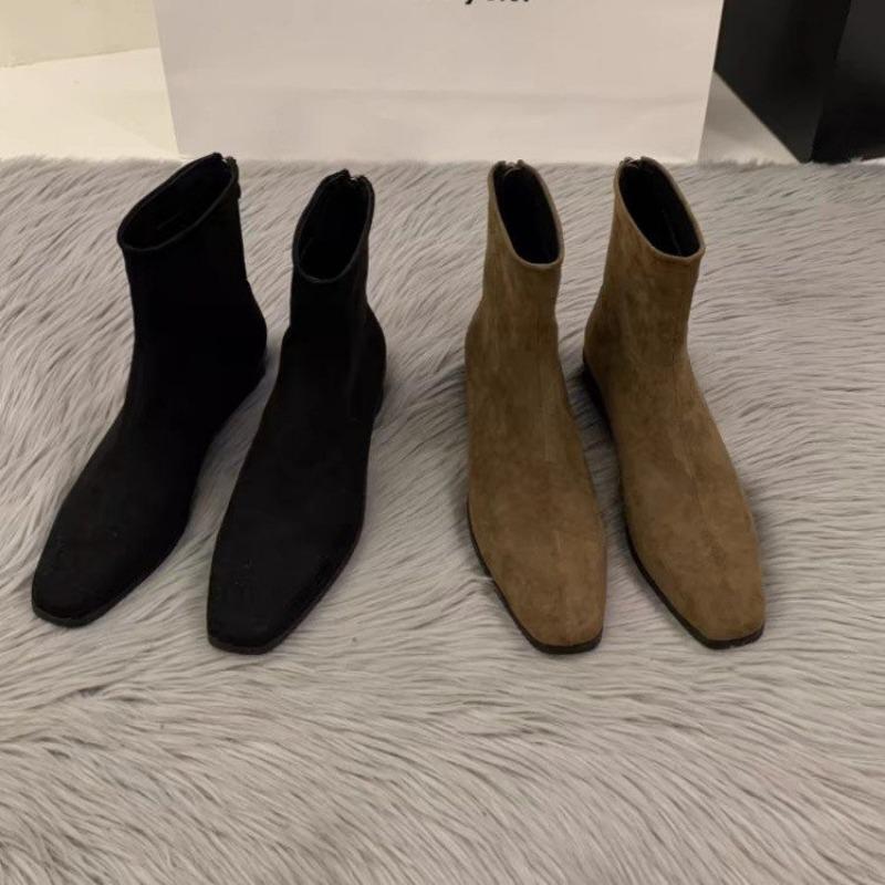 Coarse Heel Vintage Suede Khaki Short Boots Knight Boots Skinny Naked Boots Autumn and Winter Women's Boots Versatile Short Boots