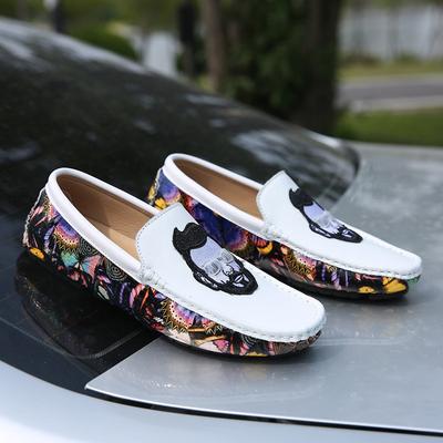 Fashion White Printed Leather Men'S Loafers Shoes Soft Comfortable Designer Shoes Men Casual Slip-On Driving Shoes For Men Flats