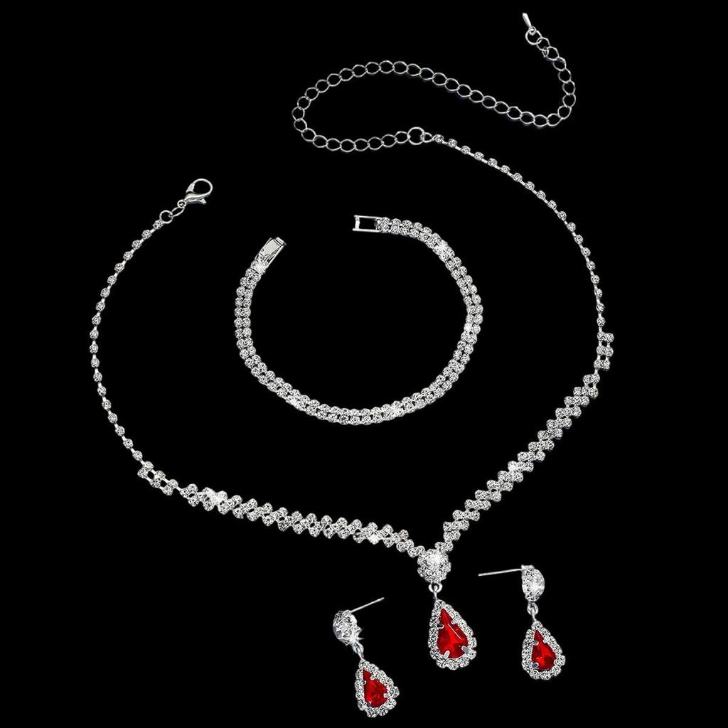 Elegante Tropfen-Anhänger-Halskette & Ohrringe mit eingelegtem Diamanten - Exquisites Dreiteiliges Schmuckset