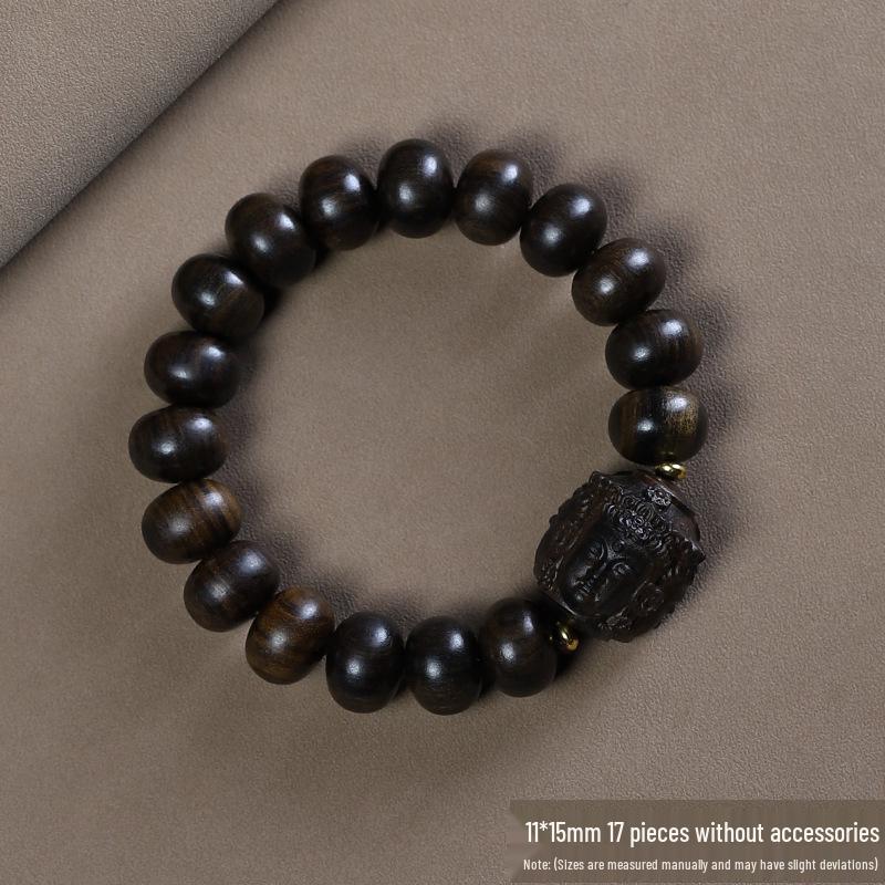 Bodhisattva Agarwood Kynam Sandalwood Men's Bracelet with Chen Gui Bao Buddhist Beads - Three-Sided Buddha Ethnic Style