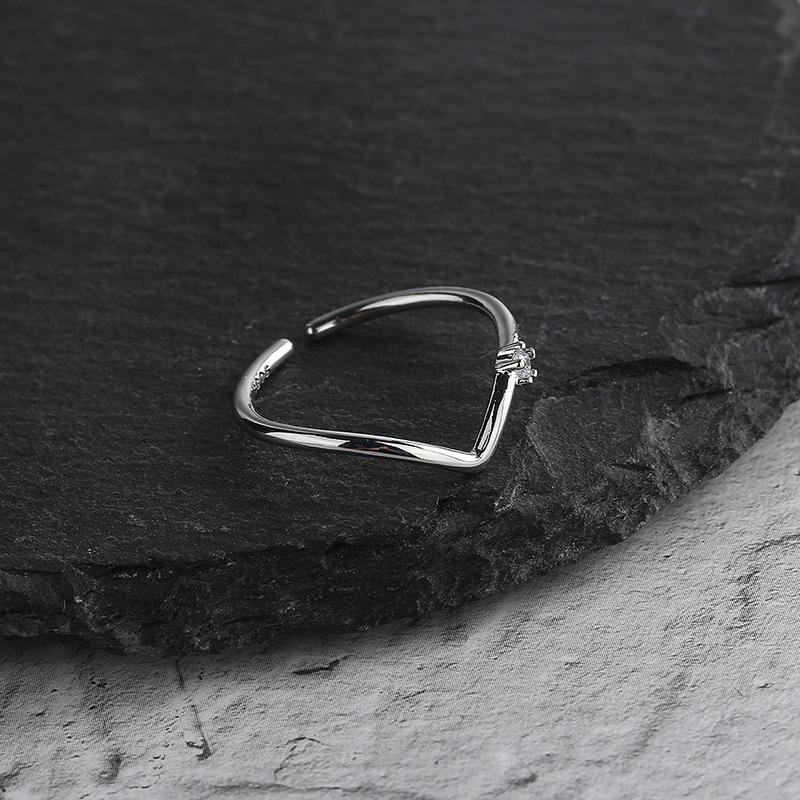 100% Solid 925 Sterling Silver V Shape Zircon Rings For Women Simple Trendy Anillos Party Gifts Lover Accessories