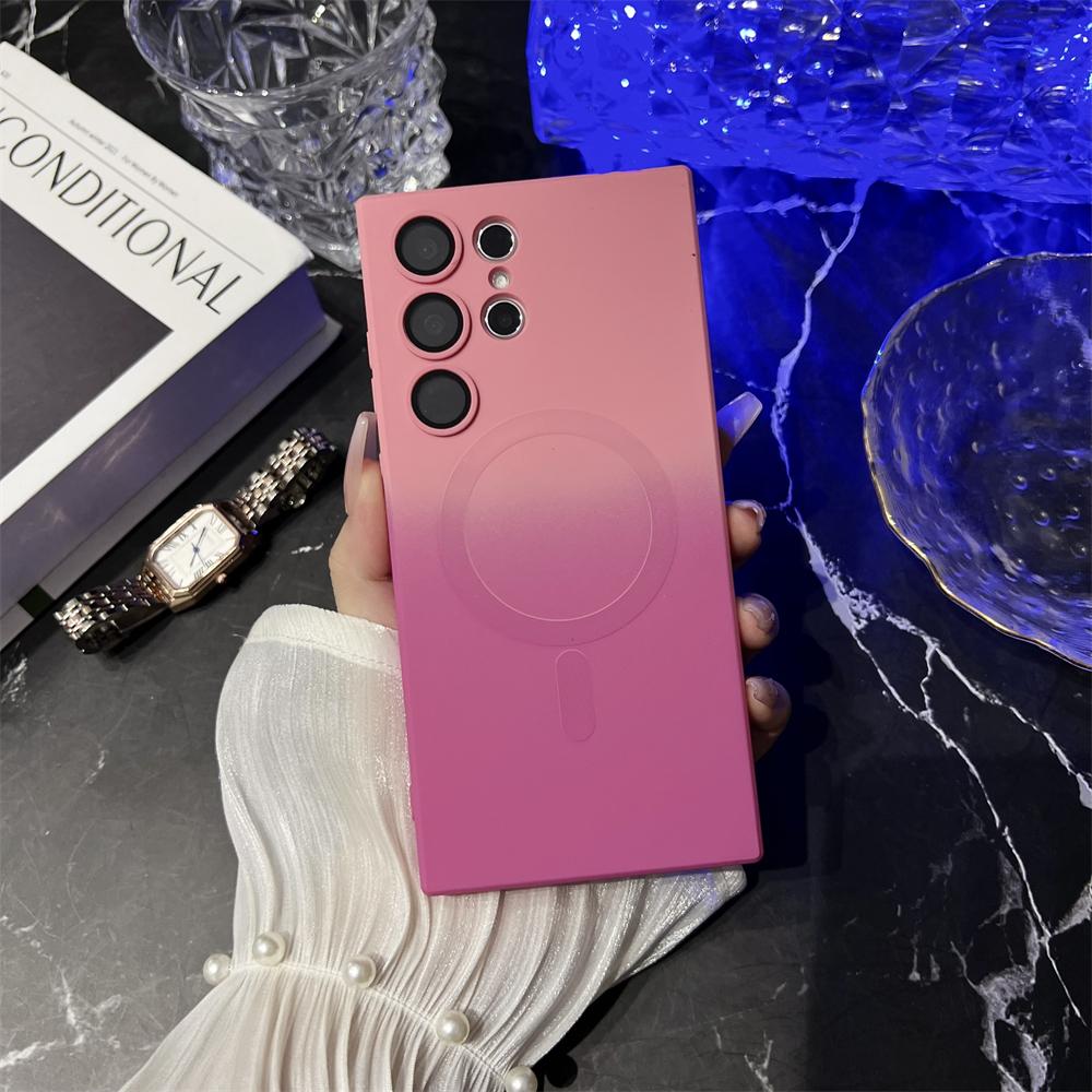 Magnetic Wireless Charge Gradient Case For Samsung Galaxy S25 S24 S23 S22 S21 S20 Plus Ultra For Magsafe Liquid Silicone Cover