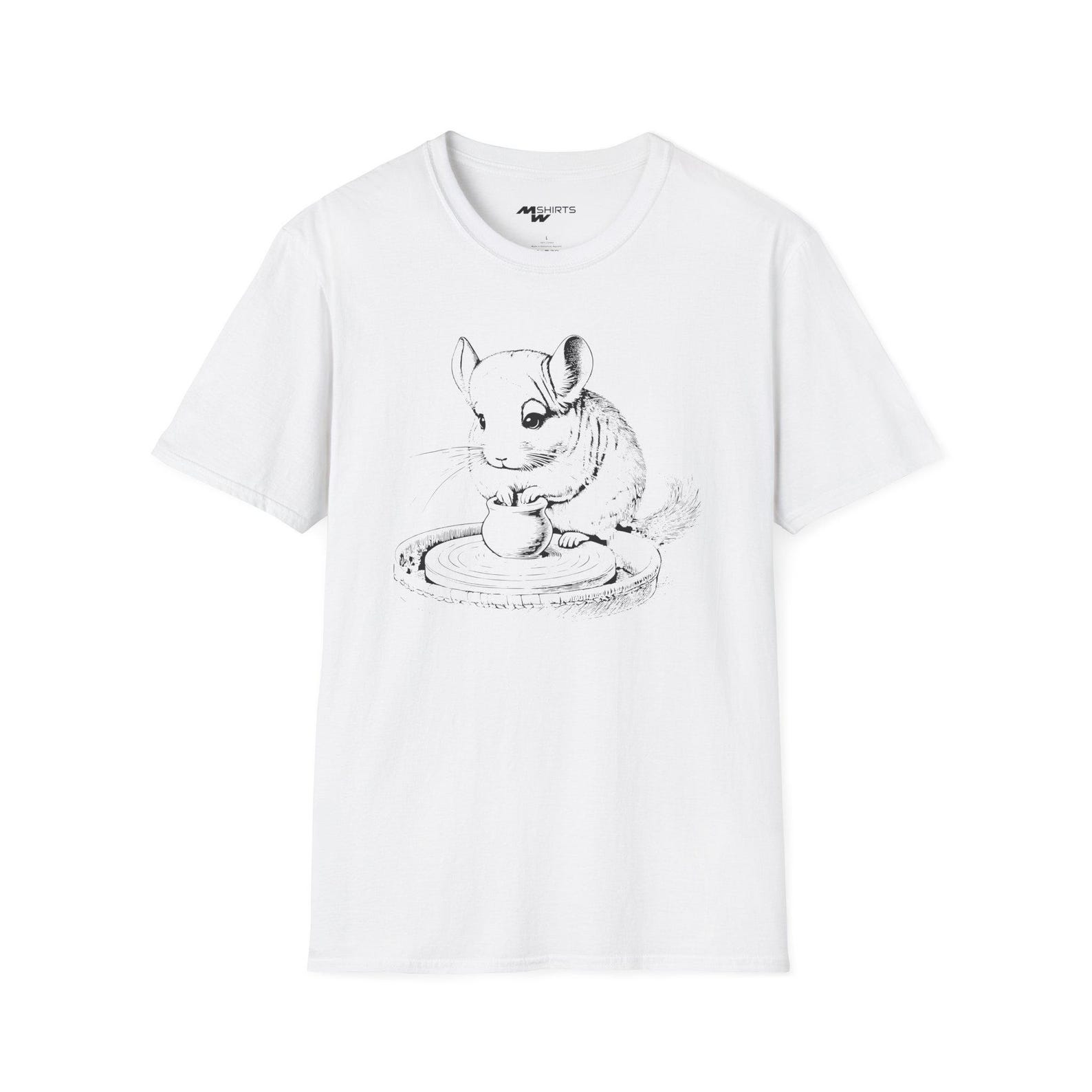 Engraving-Style Pottery Chinchilla Art Print / Unisex Softstyle T-Shirt S