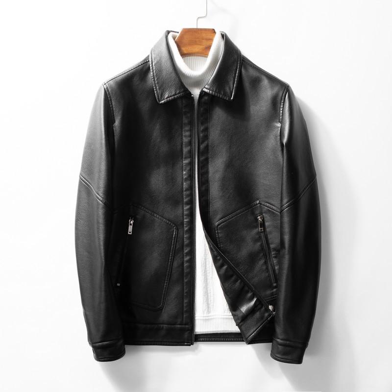 Men's Leather Motorcycle Washed Pu Leather Jacket Men's Lapel Thin Men's Leather Jacket