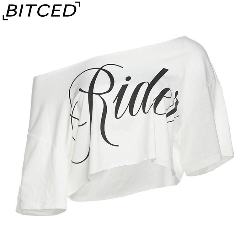 

BITCED Весенний женский однотонный свободный укороченный топ с модным воротником, открывающим плечо, и короткими рукавами с принтом L белый