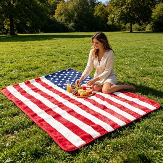 American Flag Flannel Plush Throw Stars And Blanket Soft Patriotic Blanket USA Stripes