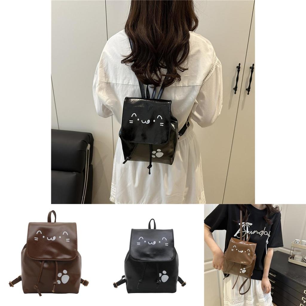 Cat Pattern Pu Material Small Backpack For Women With Breathable Design And Urban Style For Daily Use