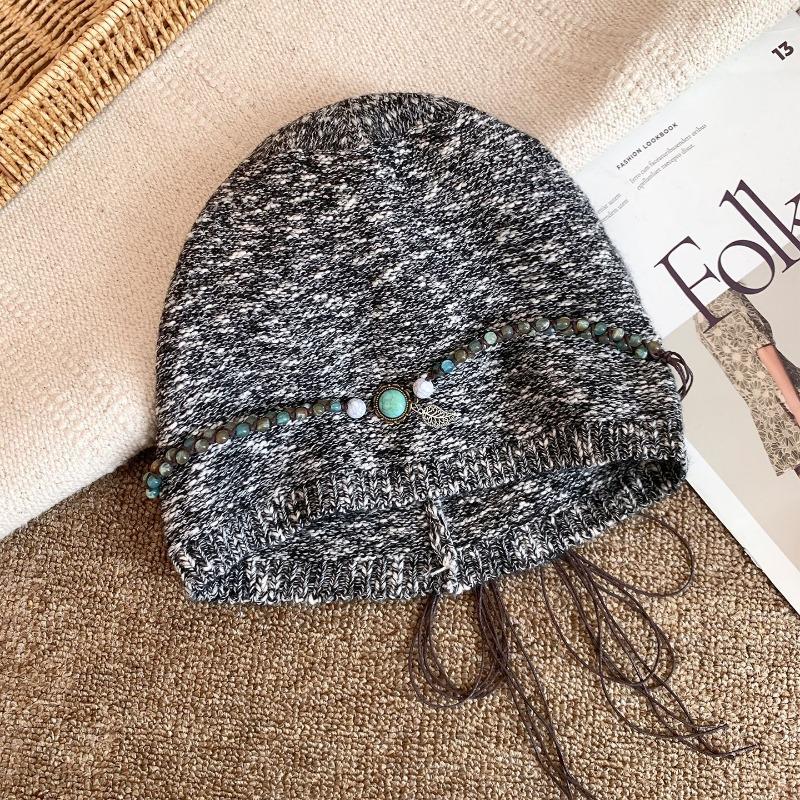 Bohemian fringed stacking hat autumn and winter hat women's big head circumference headhat retro versatile cold hat