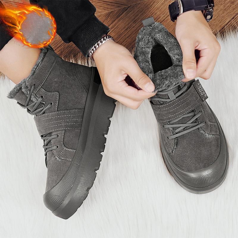 Men's Winter Warm Lace-Up Snow Boots Faux Suede Ankle Boots Non-Slip Faux Fur Lining Short Booties Outdoor Athletic Hiking Walking Shoes for Men