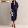 Fashion Summer Spring Solid Color Print V-Neck Casual Dresses