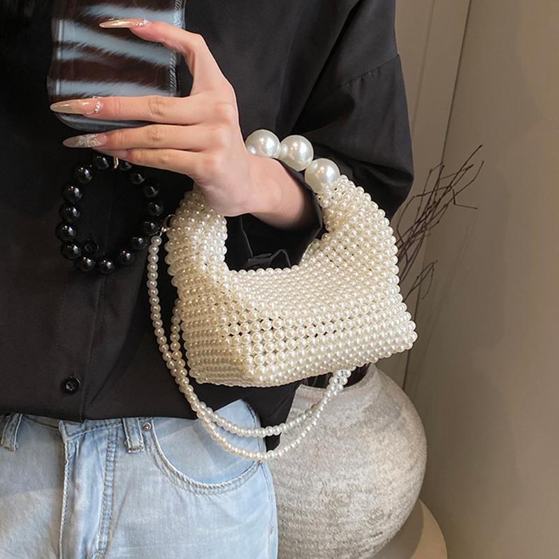 Luxury Pearl Beading Woven Handmade Hobo Bag Fashion Women Handbag Evening Bag Wedding Party Shoulder Crossbody Bag