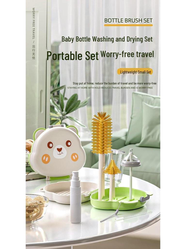 Tragbares Silikon-Babyflaschen- und Sauger-Reinigungsbürsten-Set
