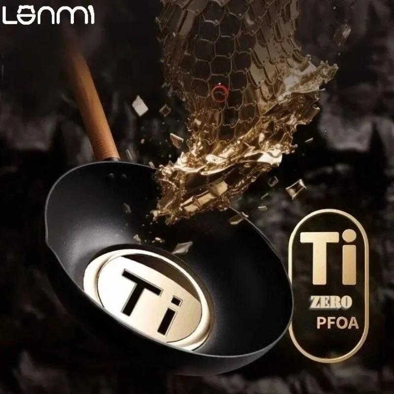 LANMI 28/30cm Non-stick Woks Low-smoke Black Skillet Titanium Crystal Coated Frying Pan Home Oil Control Healthy Light Meal Pots