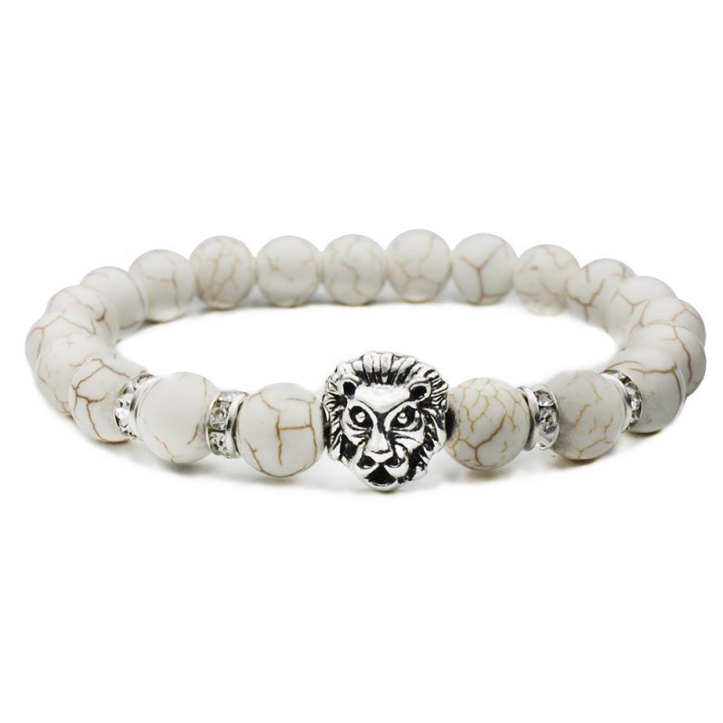 European & American Style Turquoise Lion Head Bracelet with 8MM Round Beads