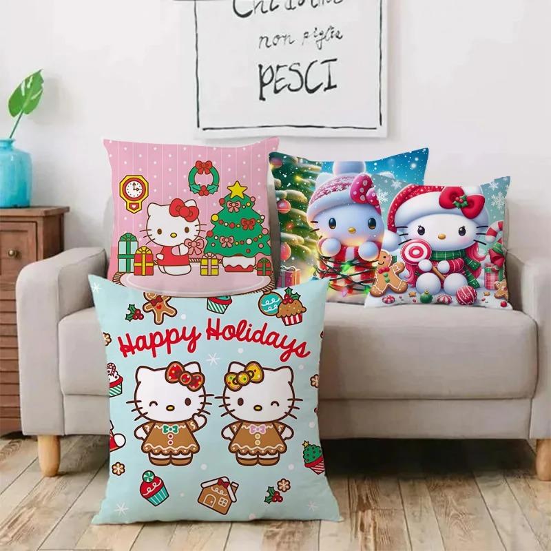 Kawaii Christmas Hello Kitty Pillow Covers Cartoon Sofa Decorative Home Printing  Cute Cushion Cover