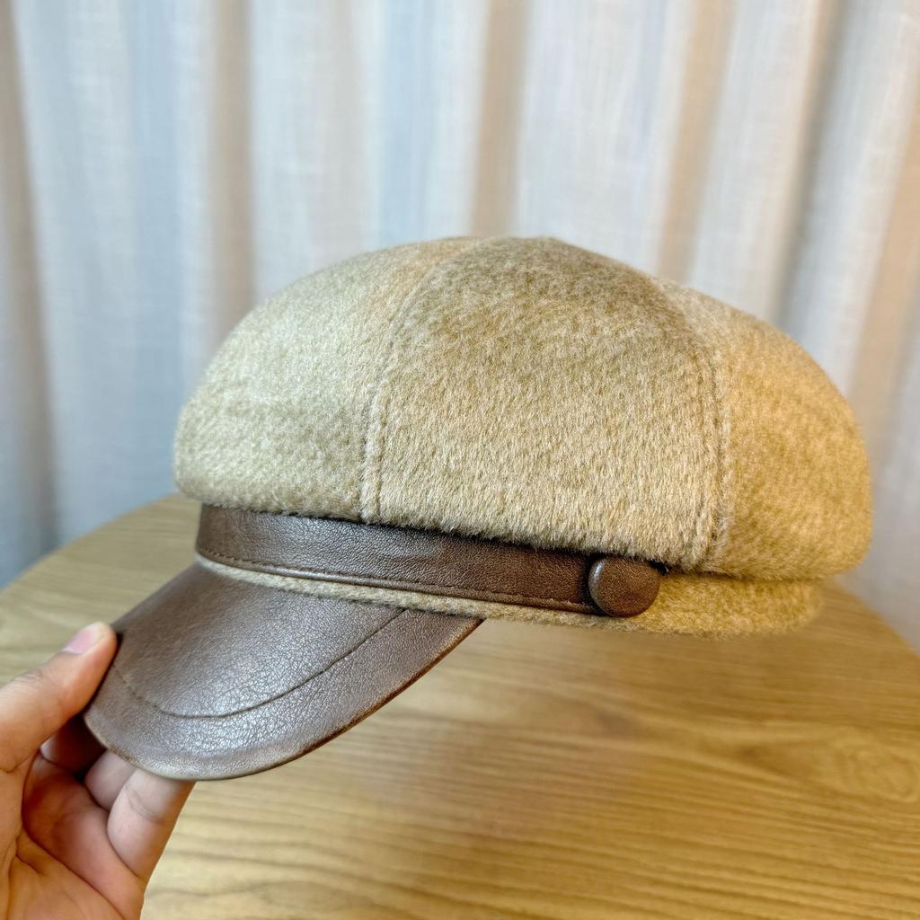 Octagonal Hat for Women in Autumn and Winter Mink Fur Warm British Retro Newsboy Hat Trendy Brand Casual Versatile Painter Hat