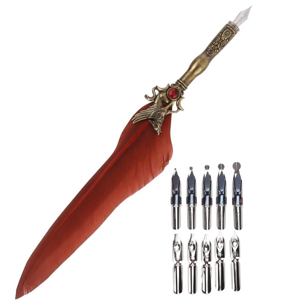 Carved Pattern Dip Pen Feather Shaft Engraved Dip Pen Vintage Signature Pen Thing Collection