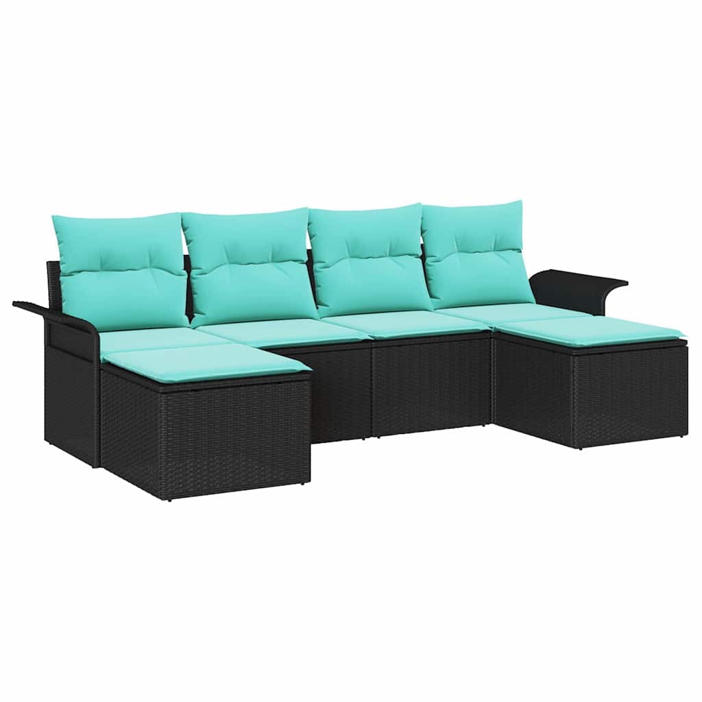 Garden Sofa Set with Cushions 6 pcs Black Poly Rattan