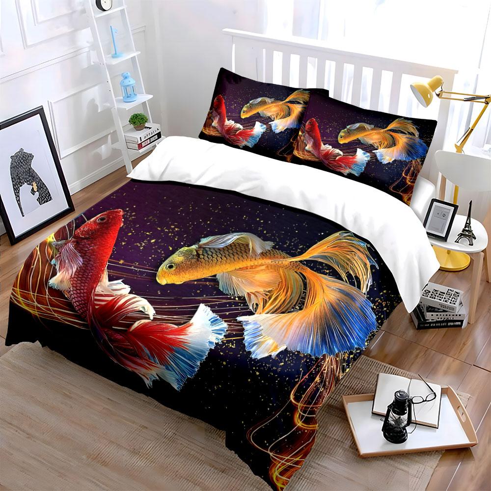 Colorful Betta Fish Art Decor Multiple Sizes Kid'S And Adults' Bedroom Exquisite 3Pc Bedding Set, Gift