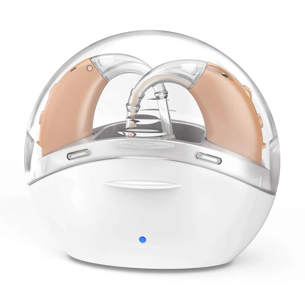 

Portable Rechargeable Hearing Aids for Seniors BTE Digital Sound Amplifier with Noise Cancelling Lightweight Comfort бежевий