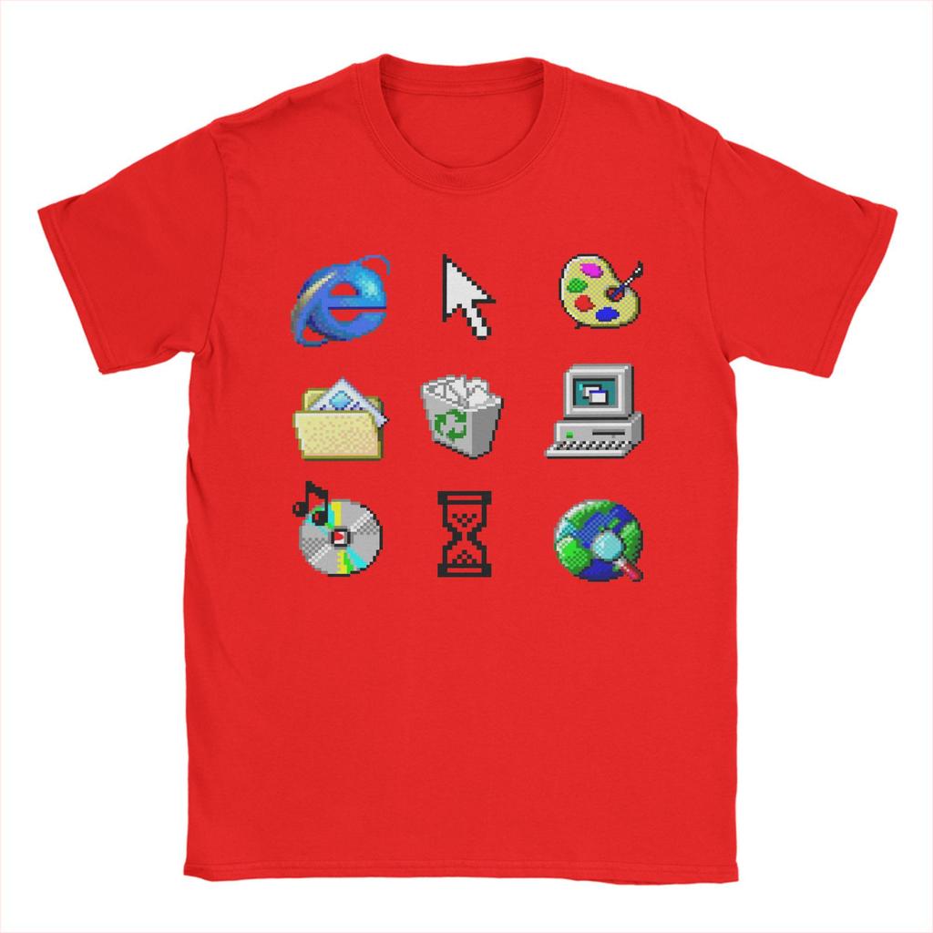 Men Women Summer Funny TShirt Old Windows 95 Icons Funny Cotton Tees Short Sleeve T Shirt Crewneck Tops Gift Idea
