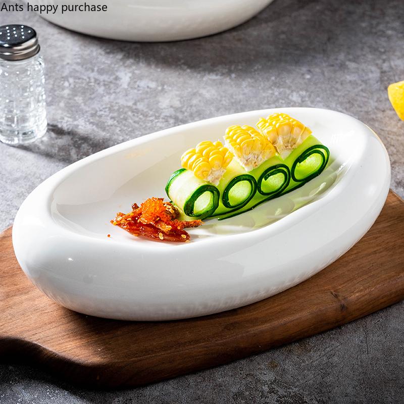 Pure White Ceramic Plate Irregular Dinner Plate Dish Fruit Tray Salad Bowl Dessert Plates Hotel Restaurant Decorative Tableware