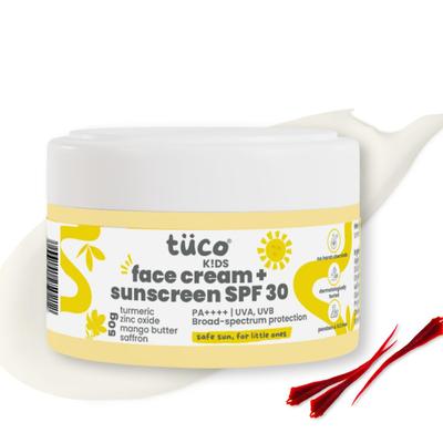 TuCo ® Kids 2 In 1 Face Cream + Sunscreen for All Skin Types SPF 30 With Saffron Oil For Kids | Ages 2-5, 5-10, 10-15 | UVA/UVB PA++++| 50Gm