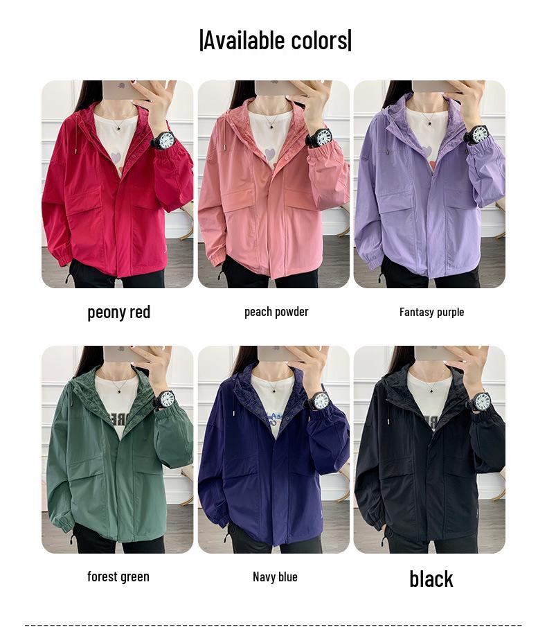 Women's Hooded Windbreaker: Stylish Petite Loose Fit Autumn Jacket for Outdoor Casual Wear