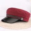 Spring Autumn Women Captain Cap Faux Leather Brim Flat Top Braided Decoration Cap Contrast Color Adjustable Sailor Hat For Vacation