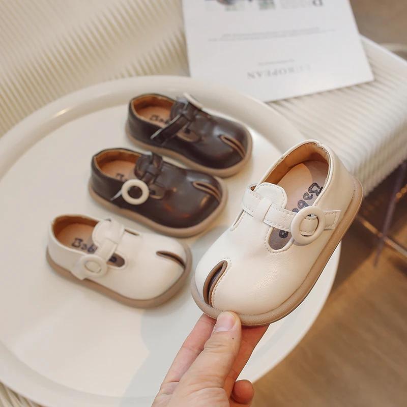 Korean Style Children's Leather Shoes 2024 Spring Fashion Kids Girls Solid Color Single Shoe Soft Non-slip Toddlers Mary Janes