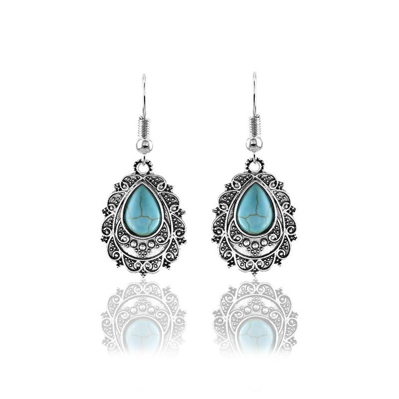 Vintage Geometric Lace Inlaid Natural Stone Drop Earrings For Women