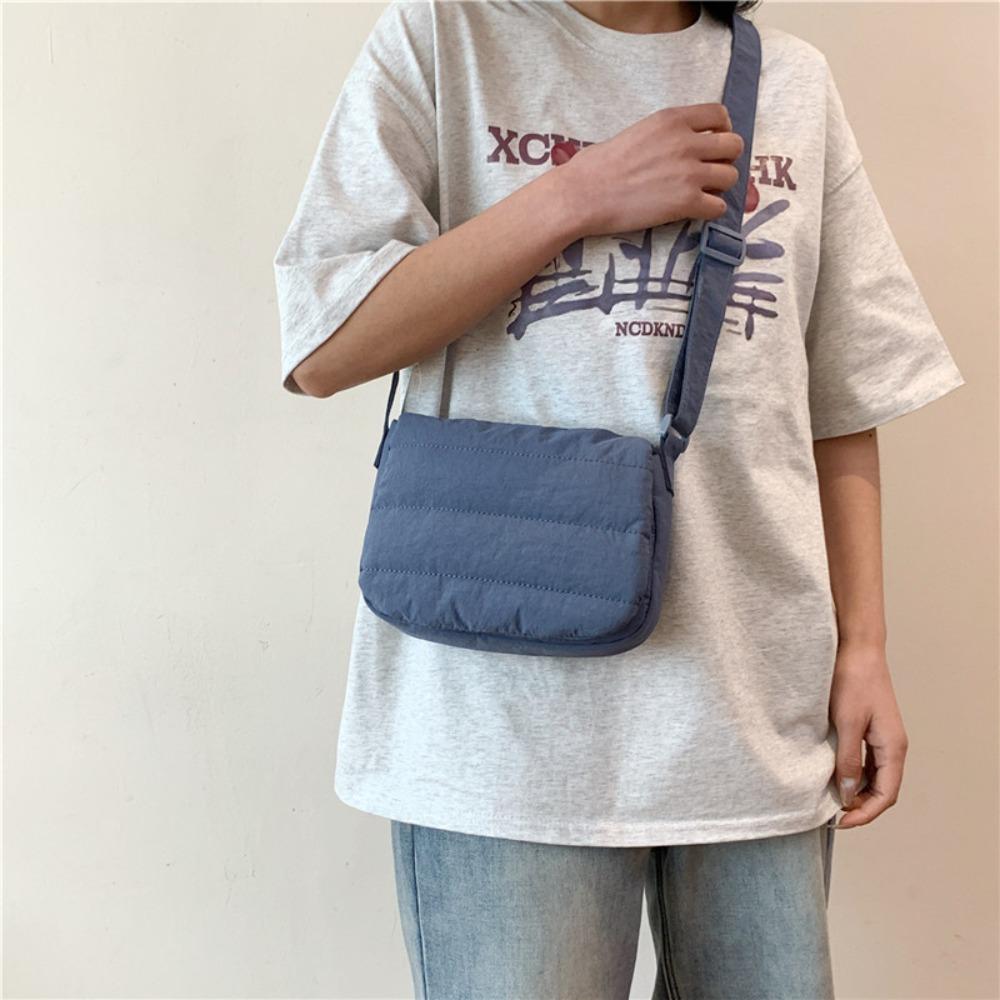 Quilted Cotton Shoulder Bag Nylon Puffy Handbag Korean Style Puffer Tote Bag  Women