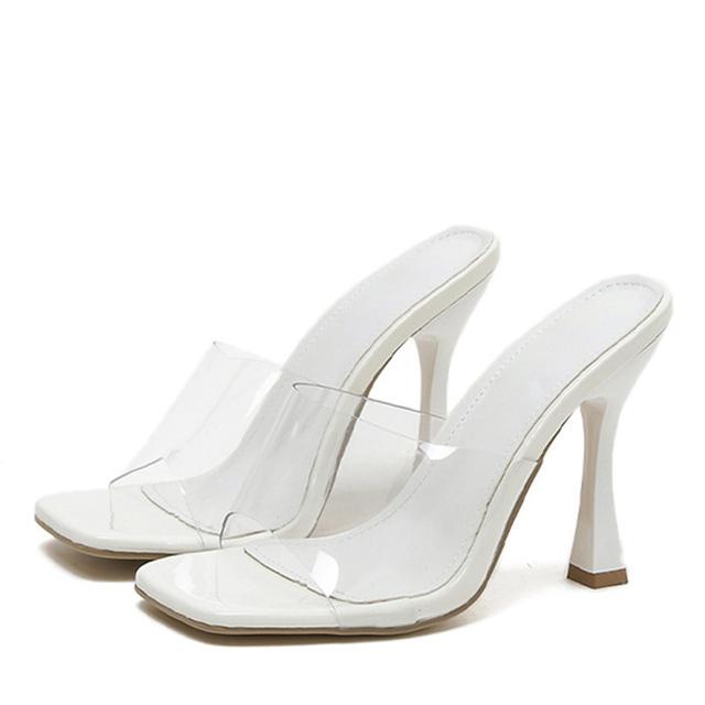 Fashion Zebra Print 11cm Sexy Slippers Women Summer Open Toe Pvc Transparent Sandals Ladies High Heels Shoes Mules Slides