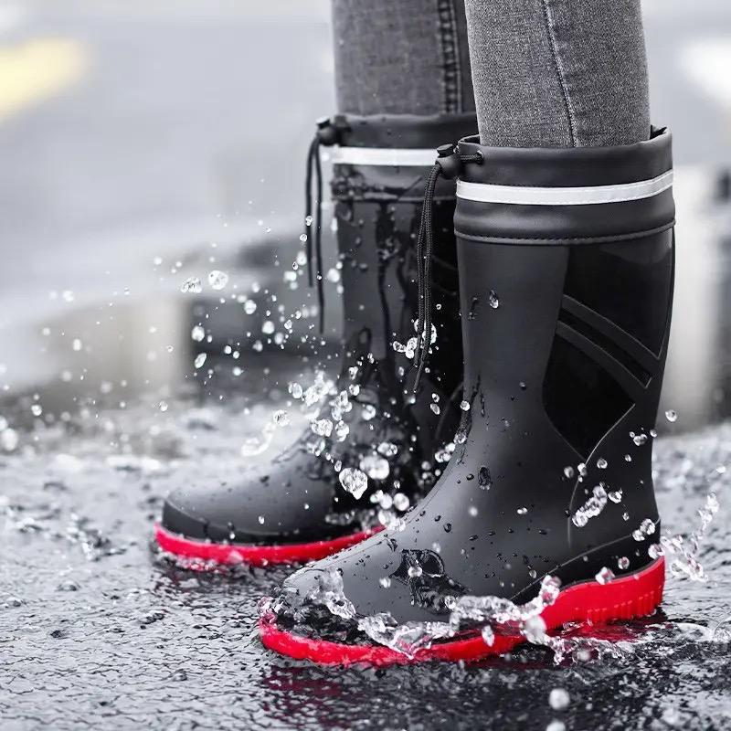 Fashion Fashion Men's Medium Tube Rain Boots Outdoor Anti-Slip Rubber Galoshes Shoes for Men Waterproof Fishing Shoe Botas Lluvia Hombre