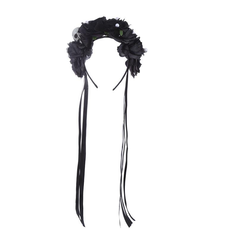 

Хэллоуин Рождество Череп Маскарад Повязка на голову с лентой, Розы в черном, красном, оранжевом - Идеально для Фестиваля Темных Призраков чёрный