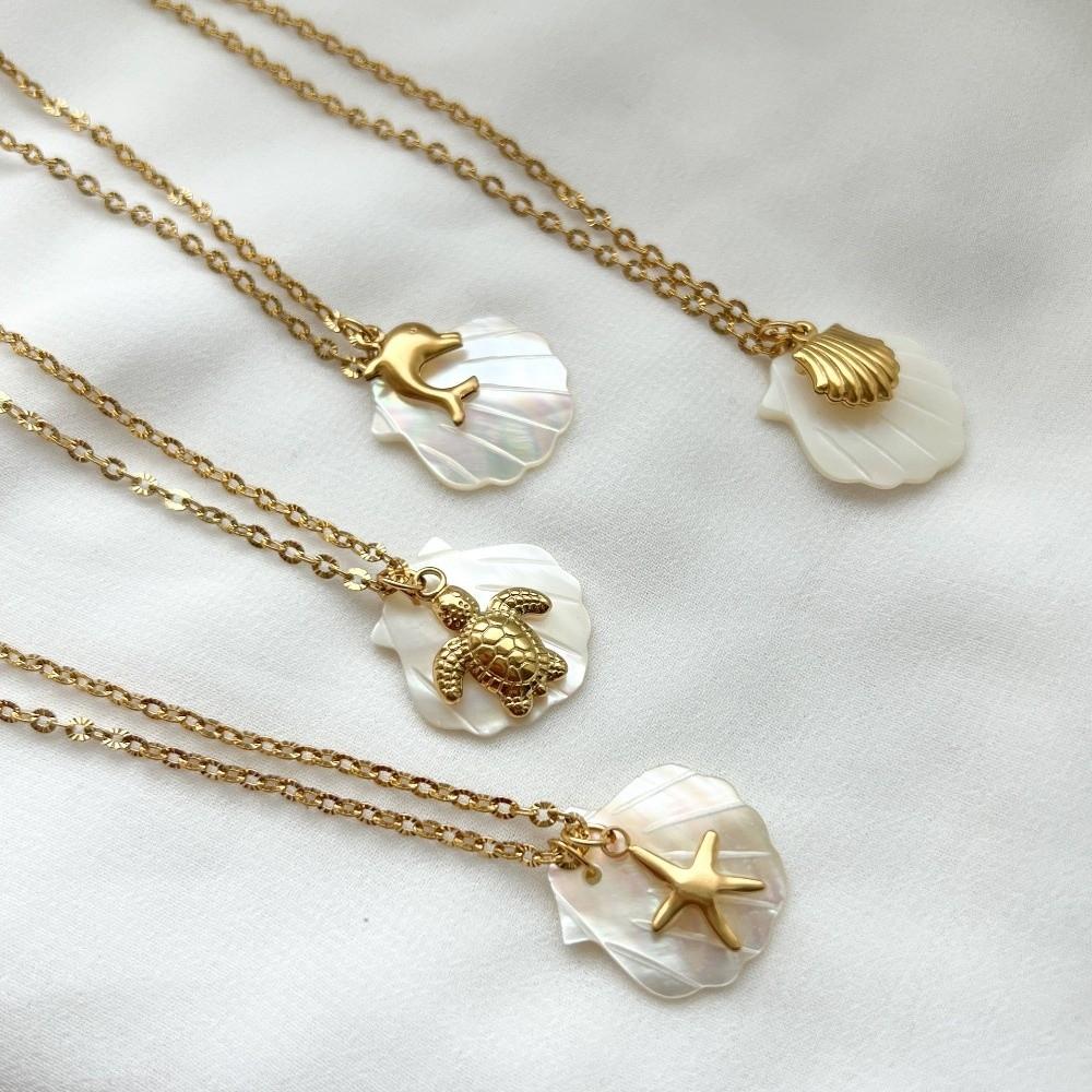 Fashion Shell Necklace Boho Style Sea Turtle Beach Choker Starfish Pendant Necklace Vacation