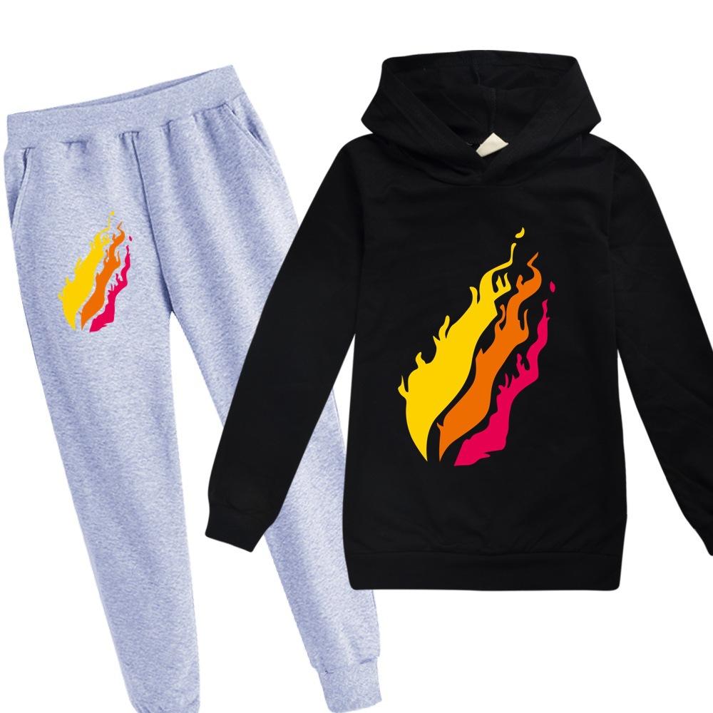 Casual Comfortable Boys' Printed Hooded Suit Sweater Fashionable Loose Clothing Sets Boys