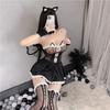Erotic Cat Girl Lingerie Maid Costumes Women Sexy Tube Top Net Hollow Back Split Sweet Bow Hollow Nightgowns Anime Cosplay Dress