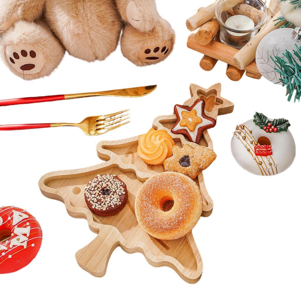 Podnos ve tvaru vánočního stromku, Dřevěný talíř, Kuchyňská potřeba Sváteční podnos, Servírovací mísa na dezerty ve tvaru vánočního stromku do kuchyně