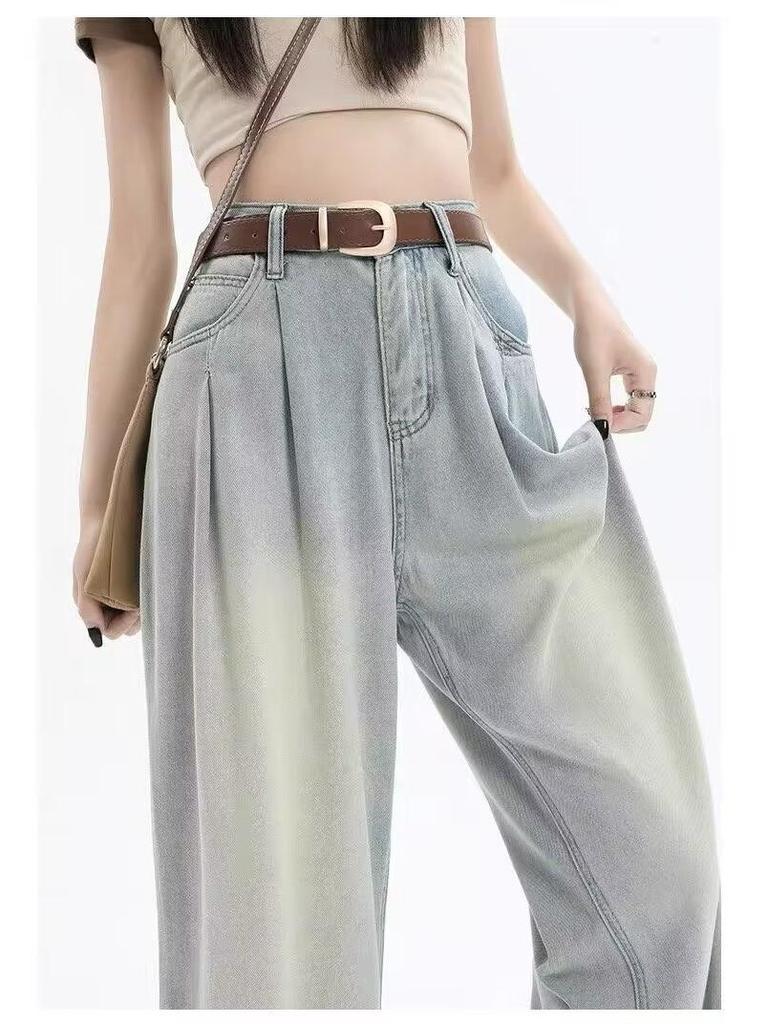 Plus Size Women's High Waist Wide Leg Drape Jeans - Autumn Retro Casual Pants